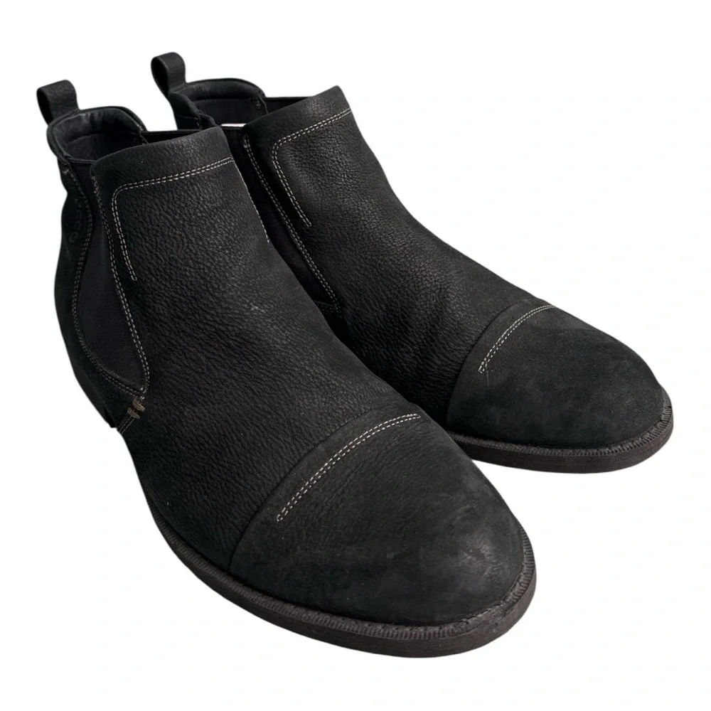 ECCO Men Black Suede Chelsea Ankle Boots 44 Textured Leather Pull On Scandi Shoe
